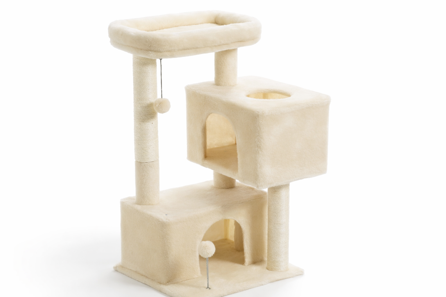 arbre à chat ARIA 80 cm — format compact avec double niche cocooning, plateformes moelleuses et poteaux en sisal pour jeu et repos au quotidien