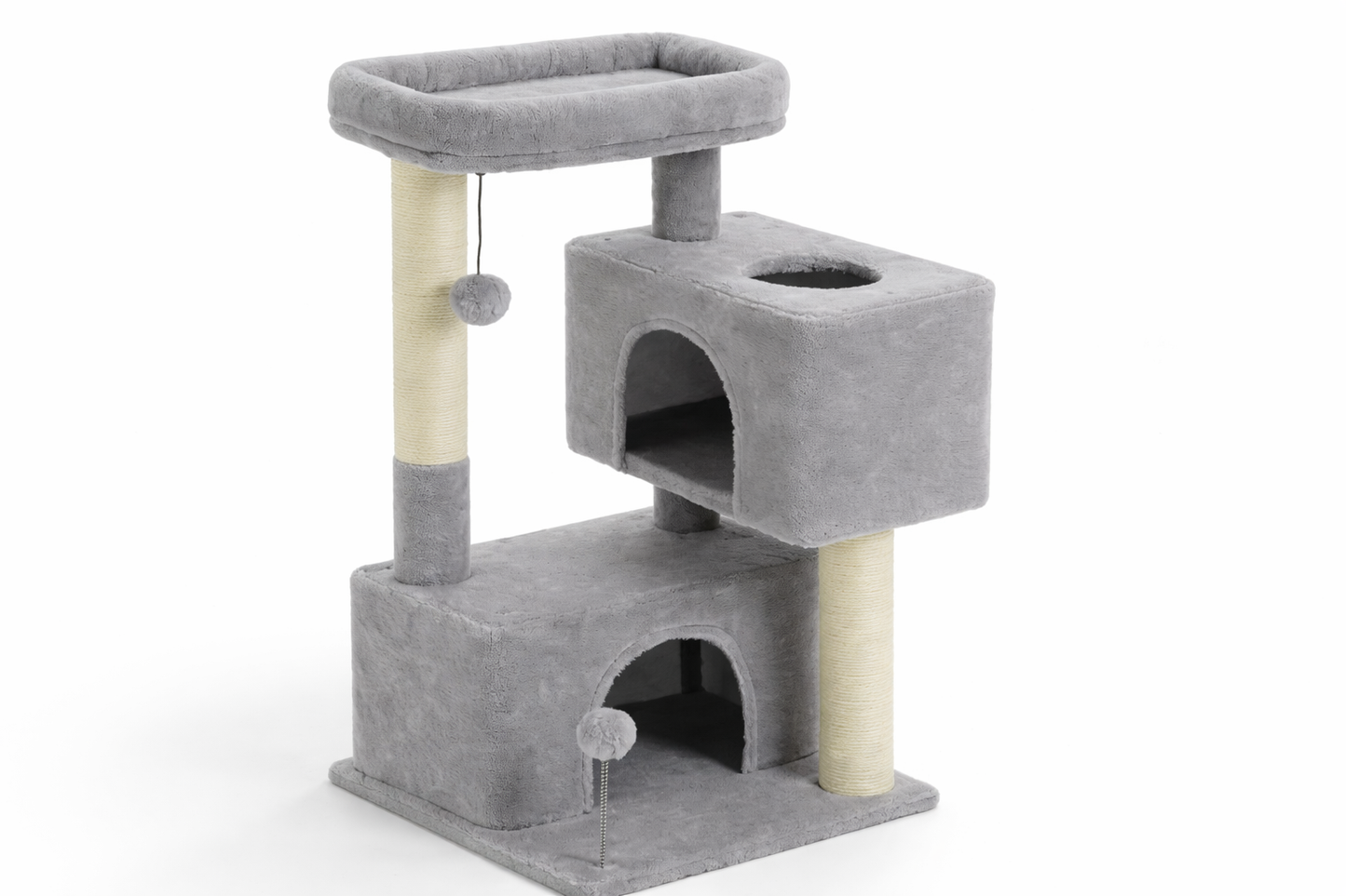arbre à chat ARIA 80 cm — format compact avec double niche cocooning, plateformes moelleuses et poteaux en sisal pour jeu et repos au quotidien