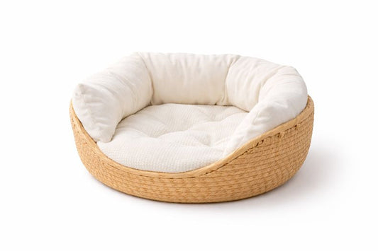 Panier tressé pour chat ELARA avec coussin épais et rebords confortables, design naturel et cocooning