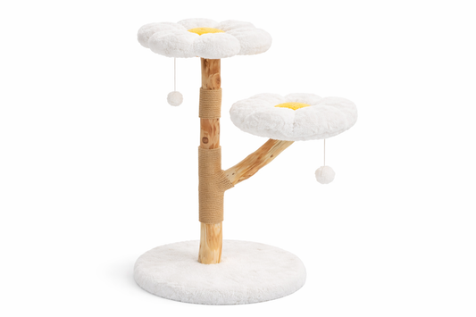 arbre à chat SOHO 92 cm — design floral unique avec plateformes en forme de marguerite, structure bois naturel et zones en sisal pour un espace à la fois ludique, doux et résolument décoratif