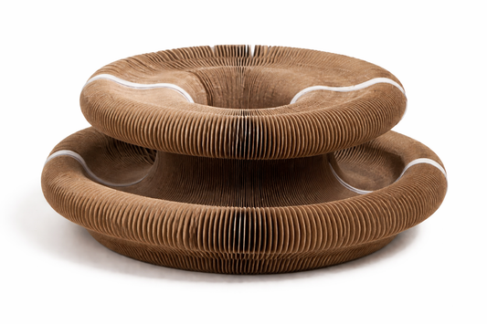 Griffoir interactif HARMONY en carton alvéolé avec structure design double niveau pour chat